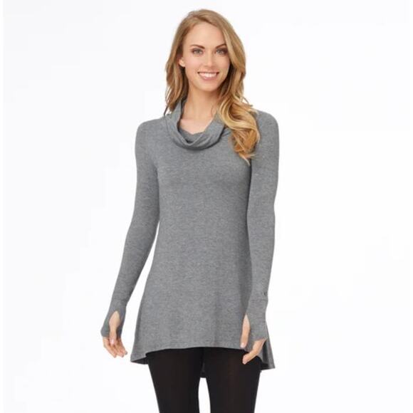 Cuddl Duds Softwear Cowl Neck Tunic Top XS Striped Long Sleeve Thumbholes EUC - Picture 2 of 10